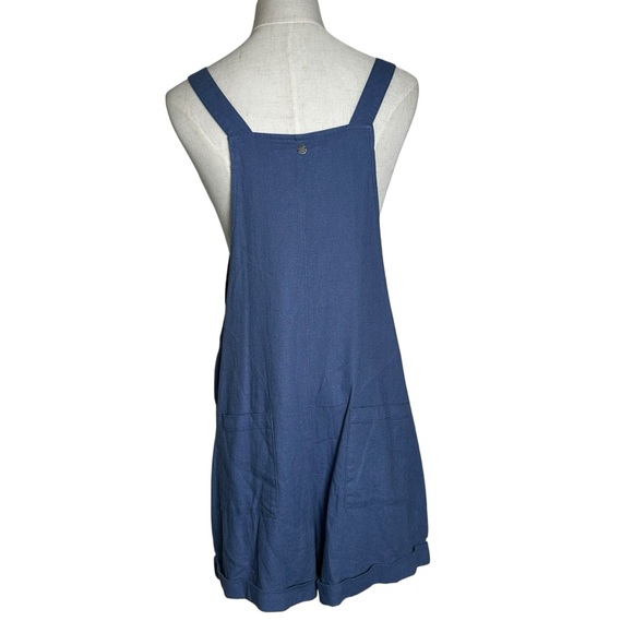 ROXY Womens Sz Small Adjustable Overalls Romper Blue Linen Pockets Beach Resort - Picture 3 of 13
